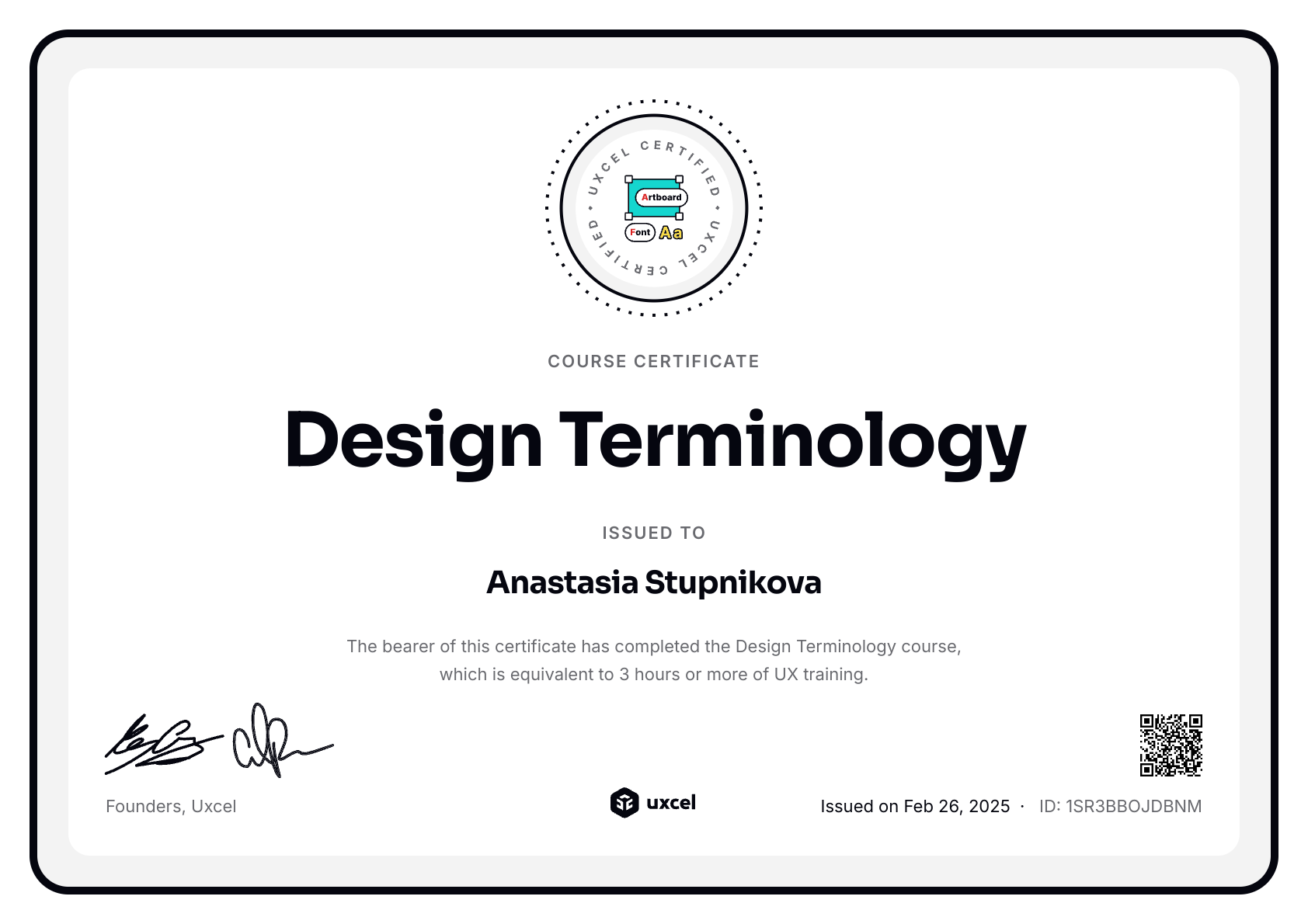Anastasia Stupnikova's certificate
